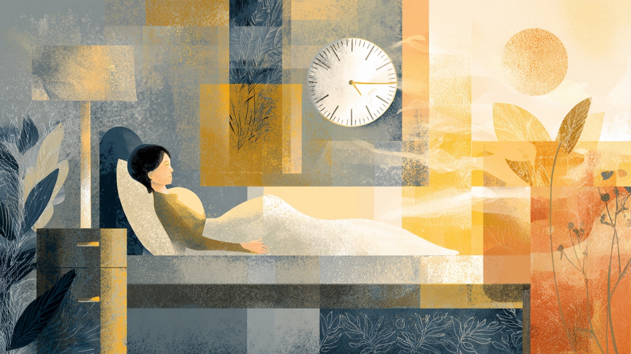 Person in bed with clock showing wake window concept